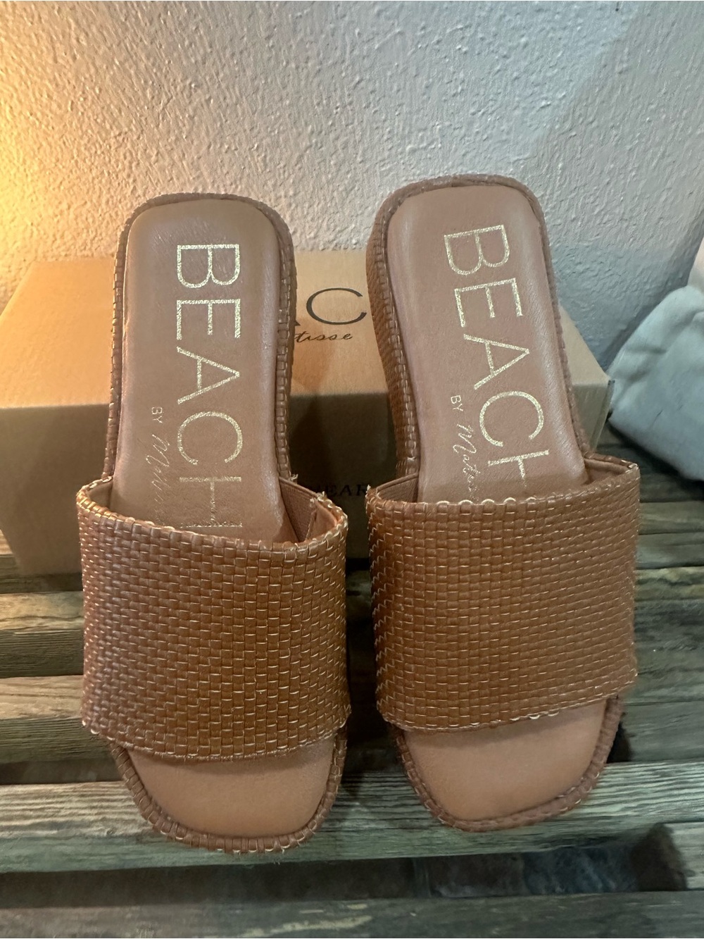 Beach by Matisse Maui Cognac Platform Slide Sandals Size 7